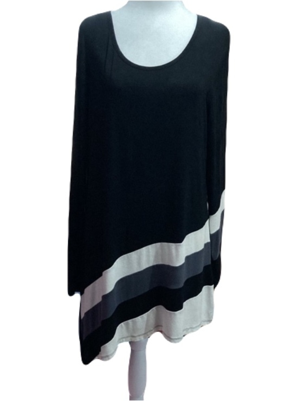 K Jordan Black Stripped Asymmetric Hem Tunic Top XL (NWOT)